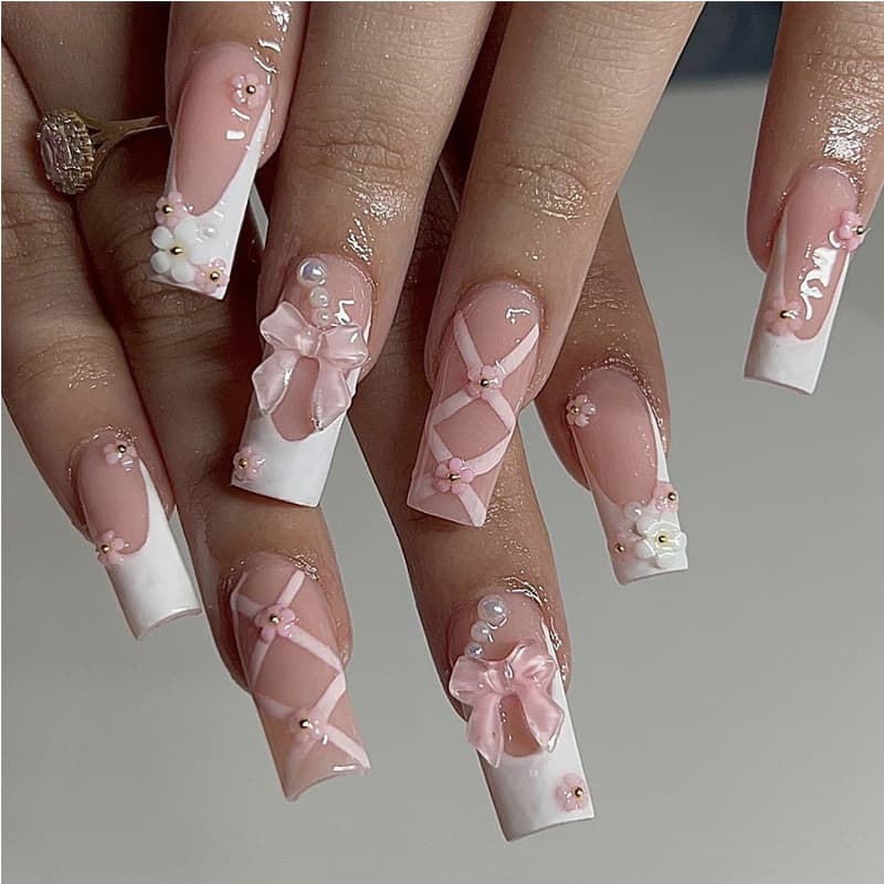 24 PCS Planet Diamond Star Nail Art Long Length Long Water Pipe Fake NailsSquare Head Nail Tips False Nail