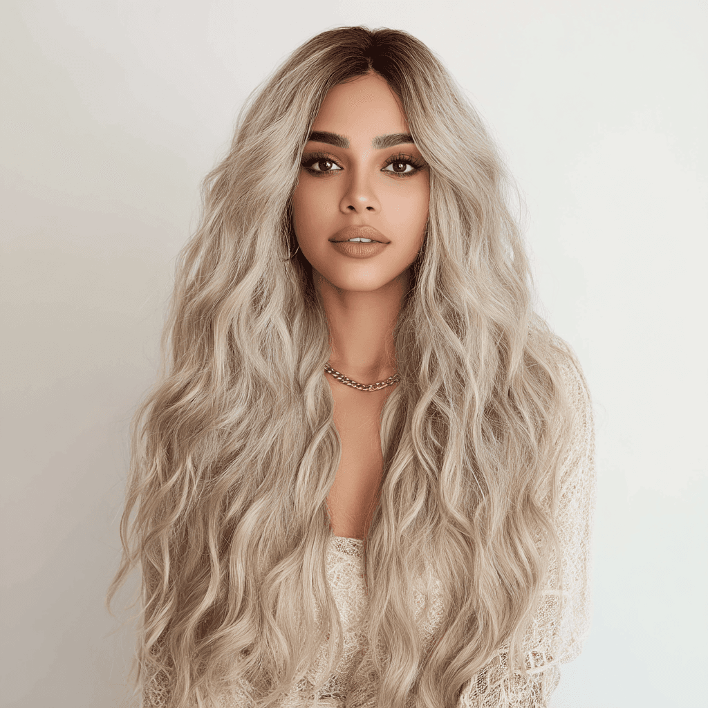 European And American Fashion T-shaped Lace Front Wig Gray Gradient Wavy Curly Hair Wig For Women SM9017