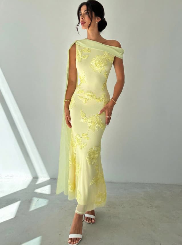 European And American Foreign Trade Women's Clothing Elegant And Sophisticated Evening Dress With Ribbons Summer Asymmetrical Off-shoulder Waist-cinching Long Dress