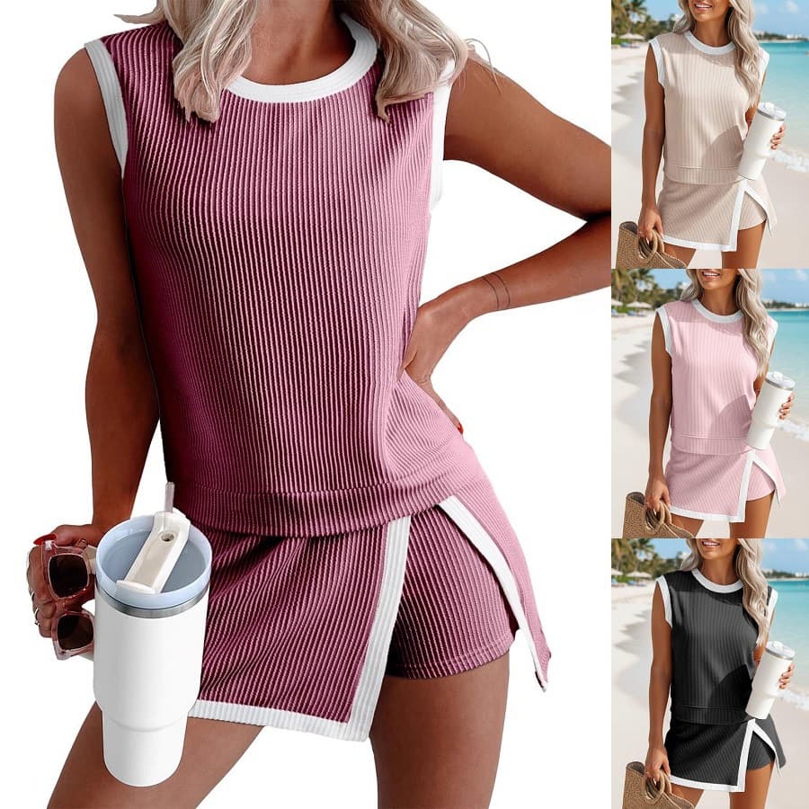 2026 European And American Cross-Border Women's Clothing New Summer Fashion Casual Set Striped Short-Sleeve T-Shirt And Three-Quarter Pants Two-Piece Set