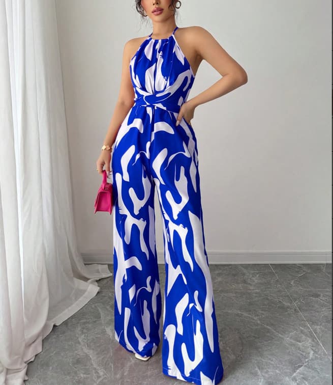 European And American Style Milk-Pattern Halter Neck Jumpsuit 2026 New Model Women's Tie-Back Open-Back Bodysuit