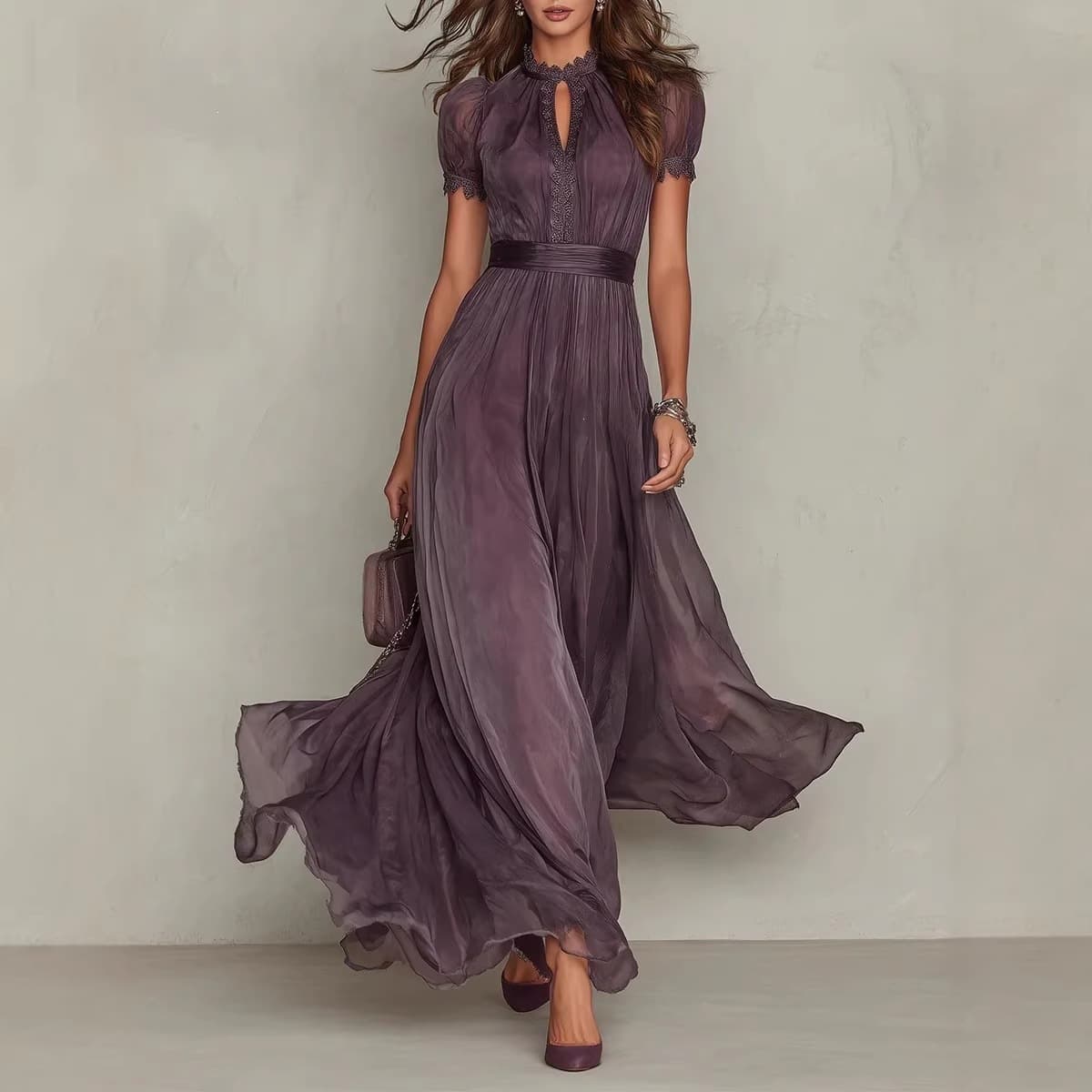 2026 Spring New V-Neck Waist-Cinching Ruffle Dress Amazon Cross-Border Women's Fashion Printed Dress
