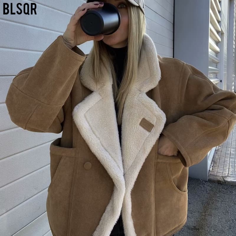 Cross-border Amazon 2024 Autumn And Winter New European And American Women's Fashion Loose Warm Retro Lamb Wool Coat Women