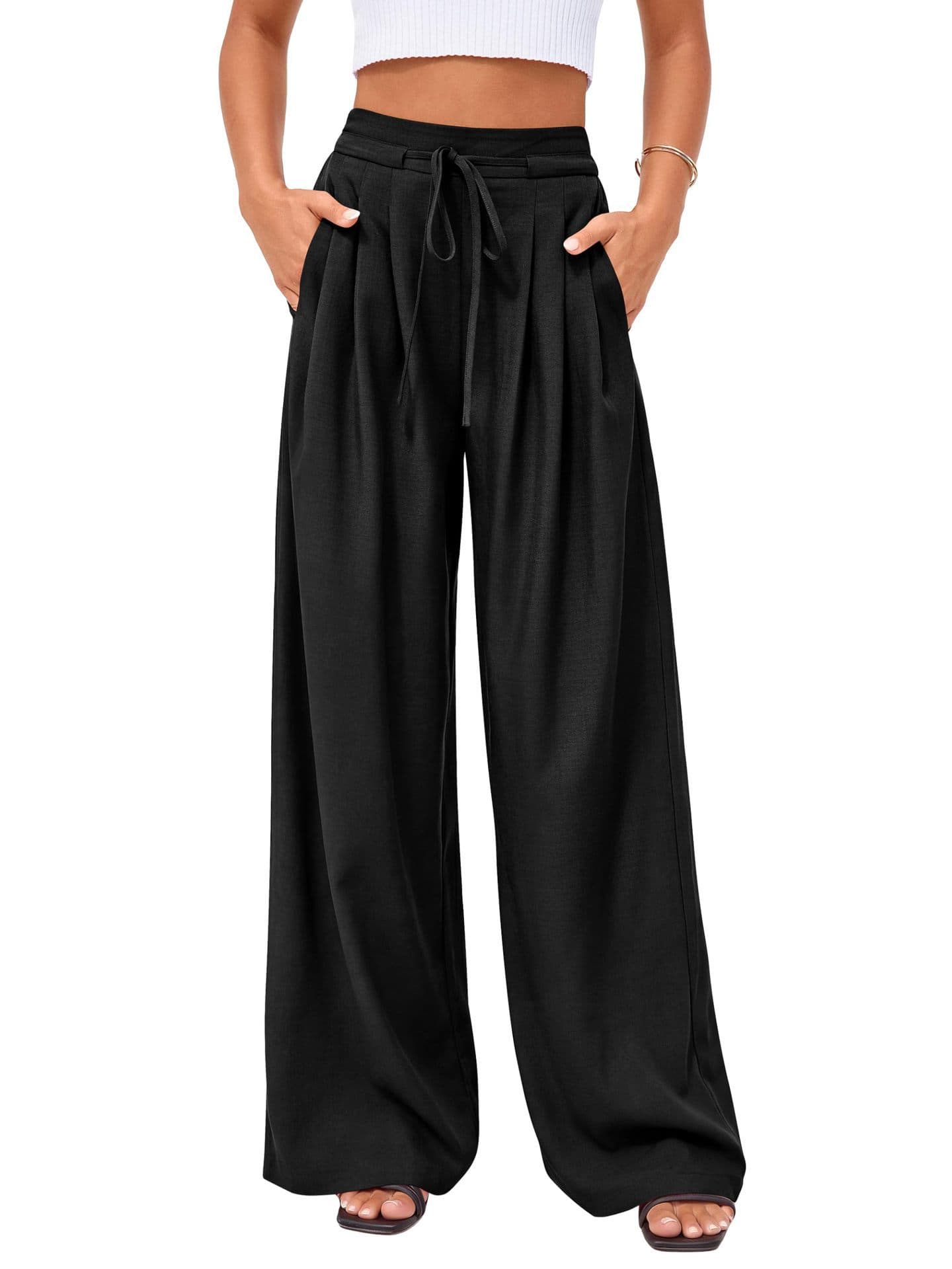 European And American Style Wide-Leg Formal Pants Business Casual Office High-Waisted Tie Pleated Wide-Leg Casual Pants