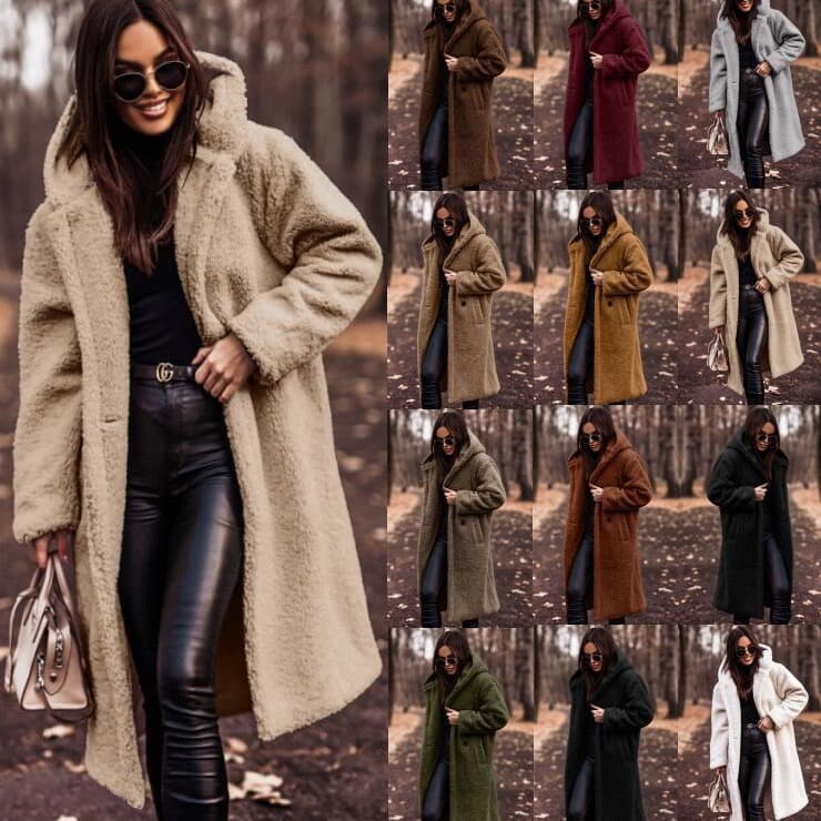 In-Stock Amazon Cross-Border Supply Autumn And Winter Fashion Long Solid Color Long-Sleeve Woolen Women's Coat
