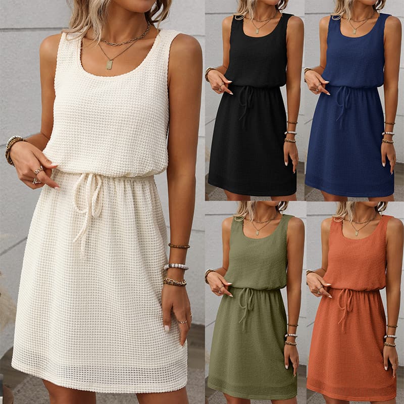 Europe And The United States Cross-border Amazon Independent Station Summer New Square Collar Drawstring Sleeveless Vest Skirt With Lining