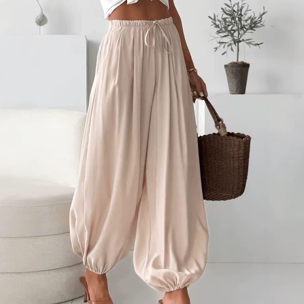 Women's Summer Loose Drawstring Wide-Leg Cropped Pants With Draped Effect Harem Pants For Export Cross-Border Women's Fashion