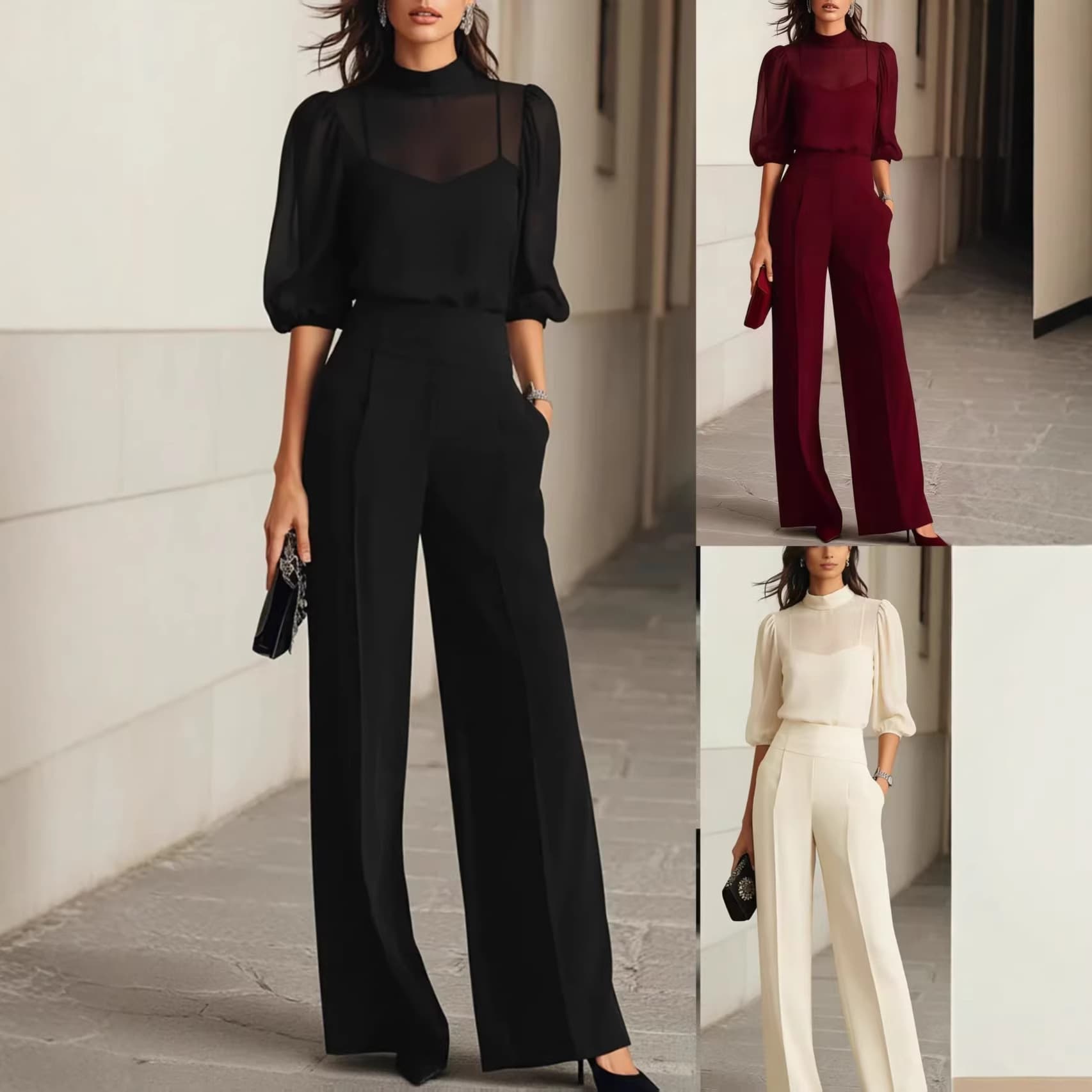 European And American Cross-Border Fashion Set For Women New Summer Style Slimming Printed Short-Sleeve Wide-Leg Pants Three-Piece Set