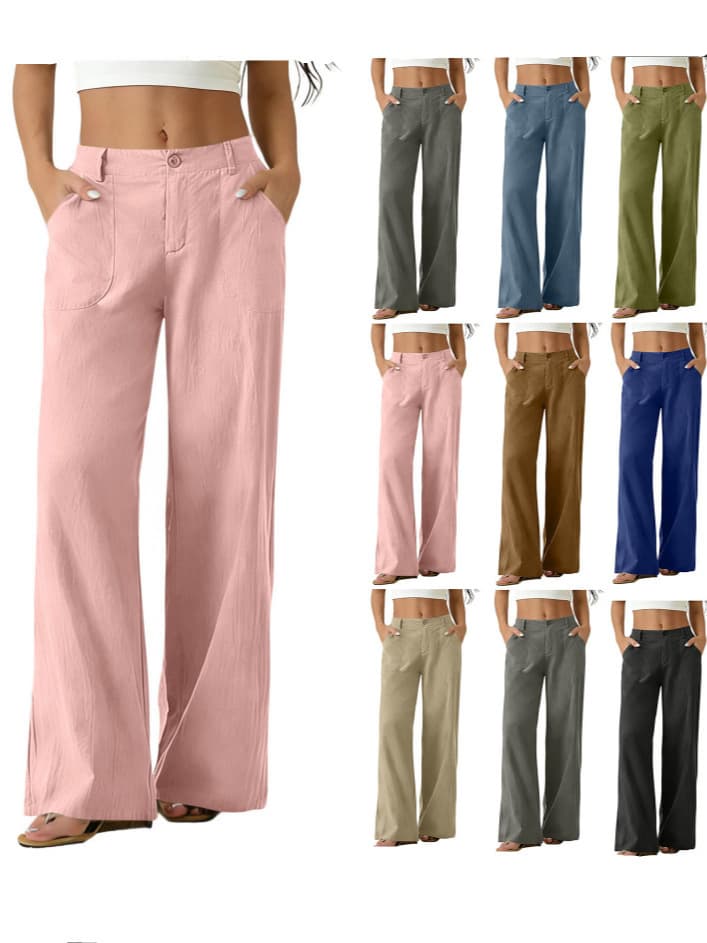 Women's European Style Solid Color Formal Dress Pants With Elastic Waistband And Pocket One Button Long Pants