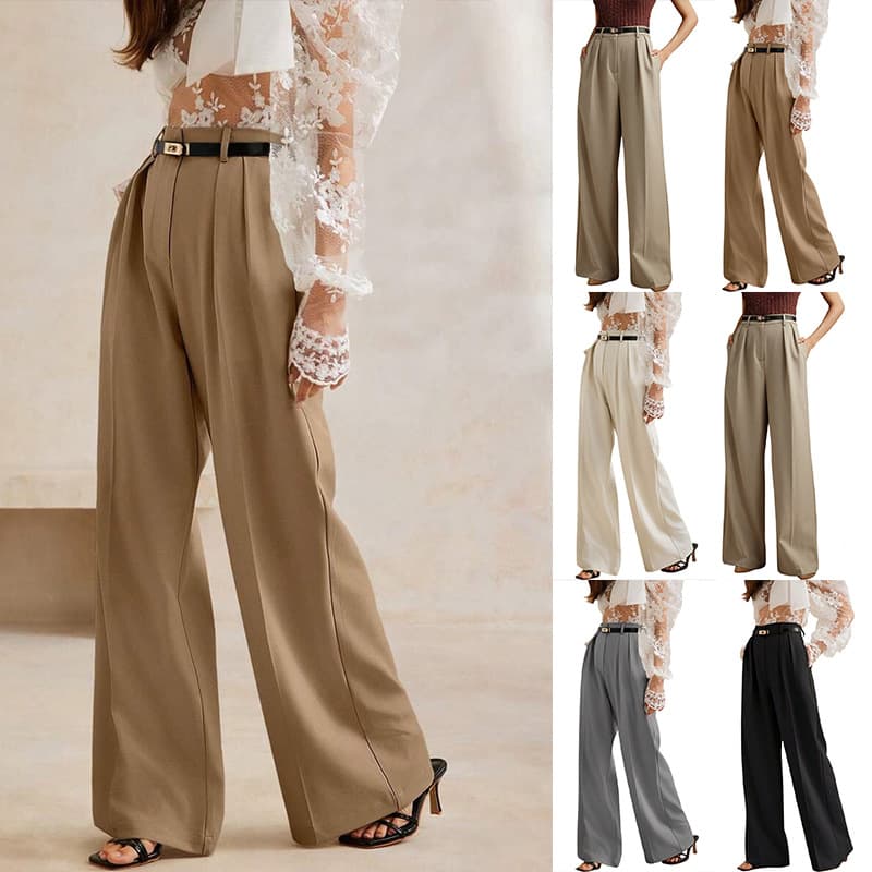 Cross-border Amazon Belt Wide Leg Spring And Summer Women's Casual Dipped High Waist Elegant Commuter Straight Business Suit WomenBelt Not Included