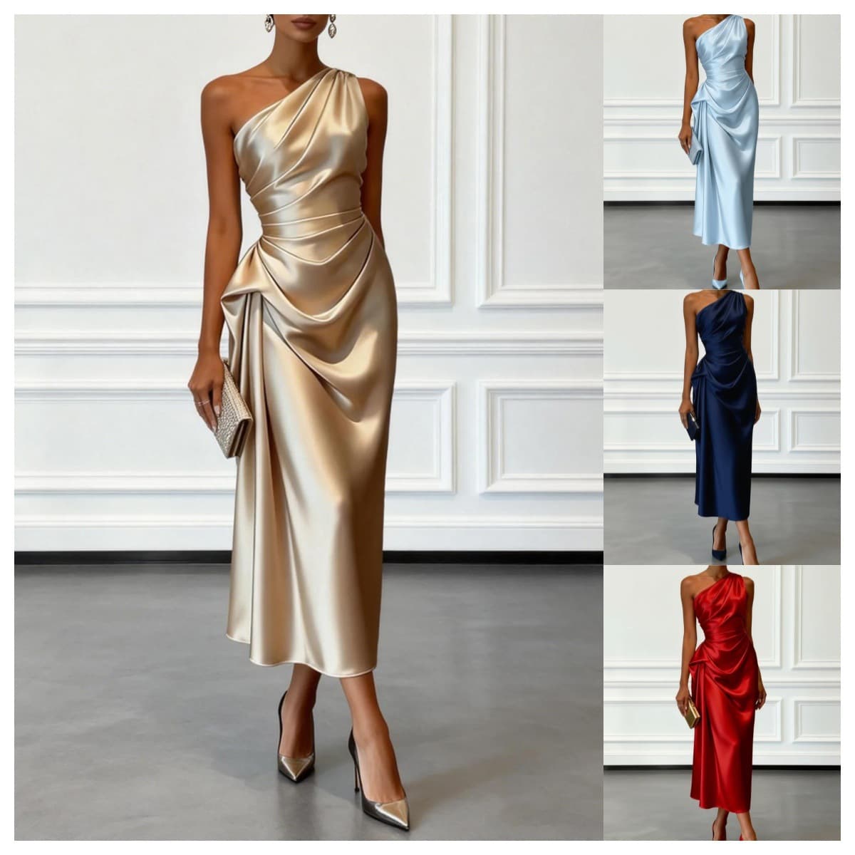 2026 New European Style Elegant Satin Ruffled Corseted Sleeveless Evening Gown For Women