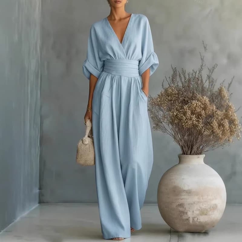 Euro-American Cross-border New Spring And Summer Styles Amazon Elegant Waist-hugging V-neck Feminine One-piece Dress